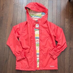 Burton Girls Spring Rain Jacket DryRide Youth Large Coral Hooded Coat